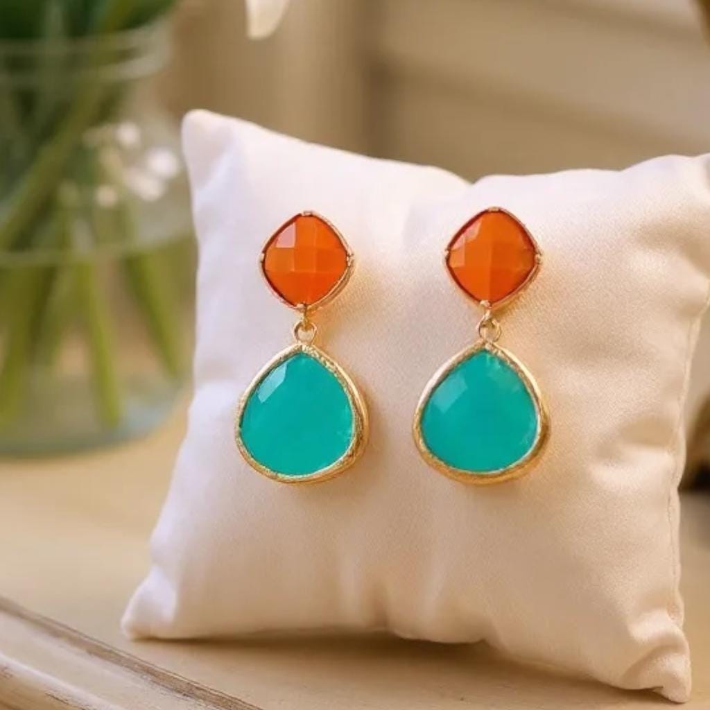 Orange Türkis Hängeohrringe Vergoldeter Brautschmuck von LaLaCrystal