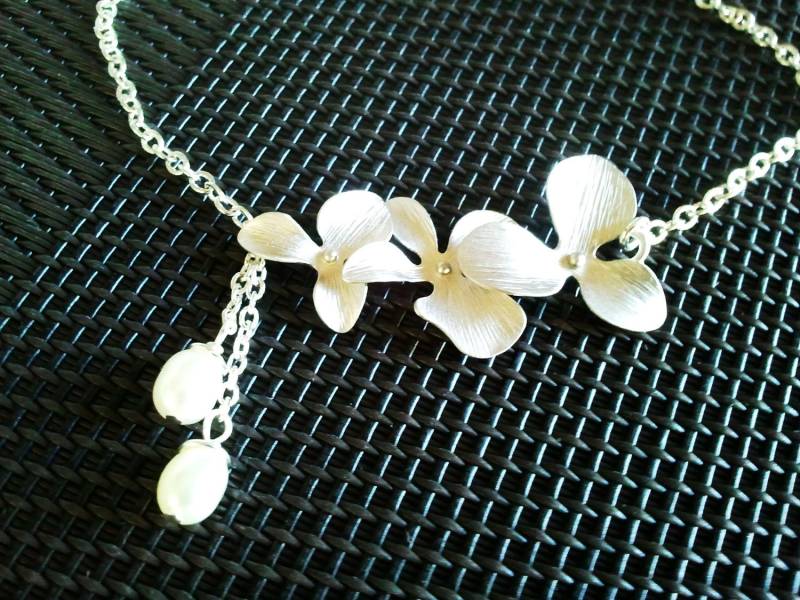 Orchidee Armband Silberkette, Swarovski Perle Brautschmuck von LaLaCrystal