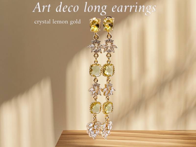 Zitronengelbe Blumen-Ohrringe Art Deco Brautschmuck von LaLaCrystal