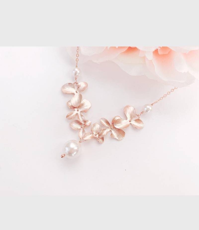 Rose Gold Orchidee Kette Swarovski Perle Blume Armband Froral Ohrringe Hochzeit Schmuck Geschenk von LaLaCrystal
