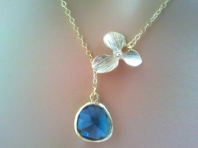 Saphir Halskette, Orchidee Hochzeit Brautschmuck, Geschenk Für Sie Personalisierte Schmuck Muttertagsgeschenk von LaLaCrystal