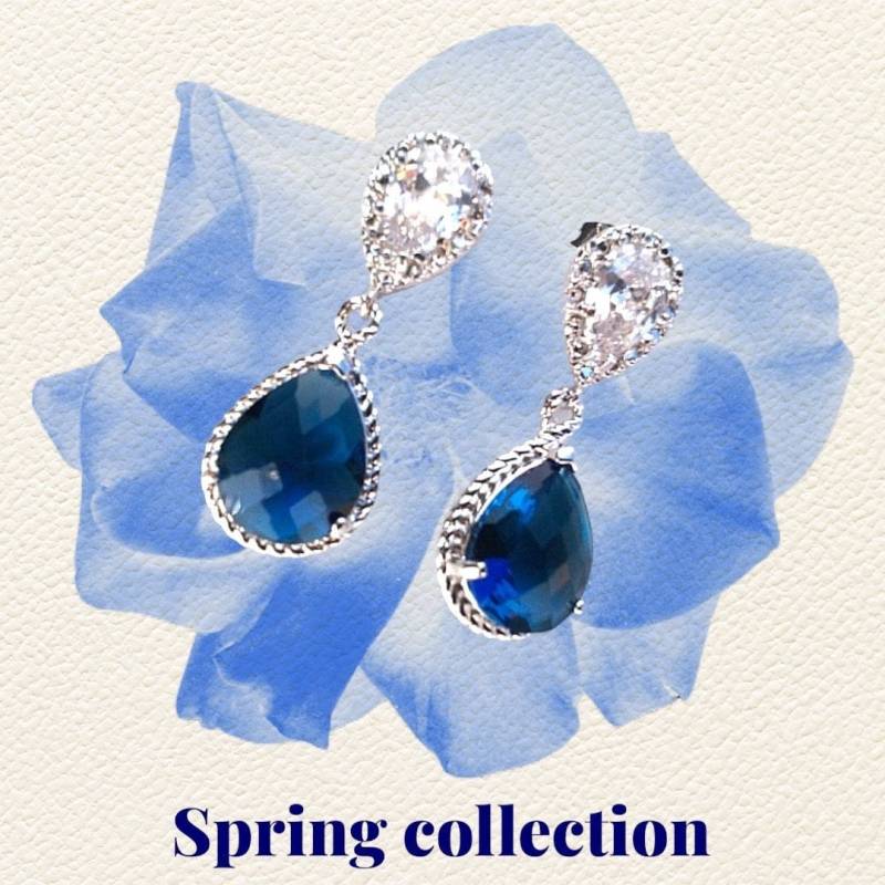Sapphire Blau Tropfen Ohrringe Sterling Silber Beiträge, Hochzeitsschmuck September Geburtsstein Geburtstagsgeschenke von LaLaCrystal
