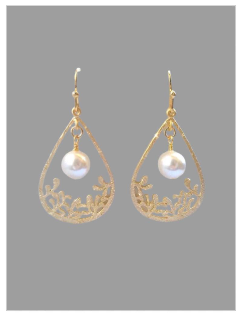 Teardrop Perlenohrringe Vergoldeter Secret Garden Brautschmuck von LaLaCrystal