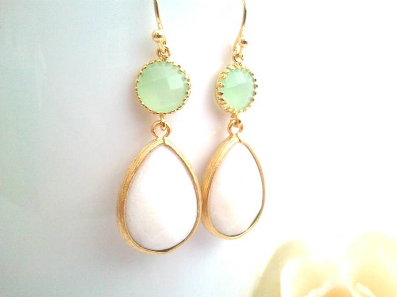 Weiße Rekonstruierter Stein Ohrringe Brautschmuck Hell Mint von LaLaCrystal