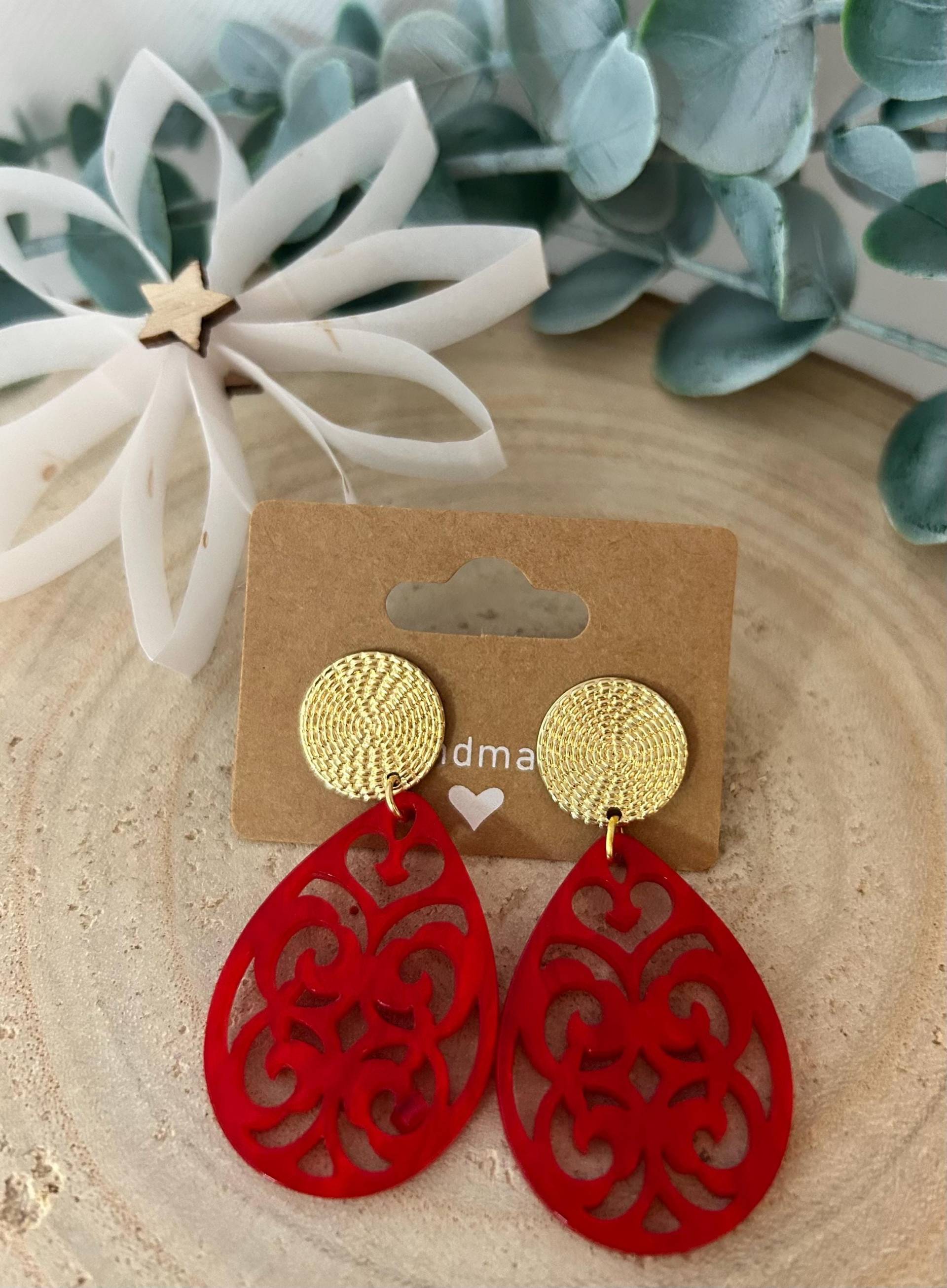 Ohrringe Gold, Resin, Barock, Rot, Statement, Frauen, Geschenke, Resinschmuck, Epoxidharz von LaLaSolDesigns