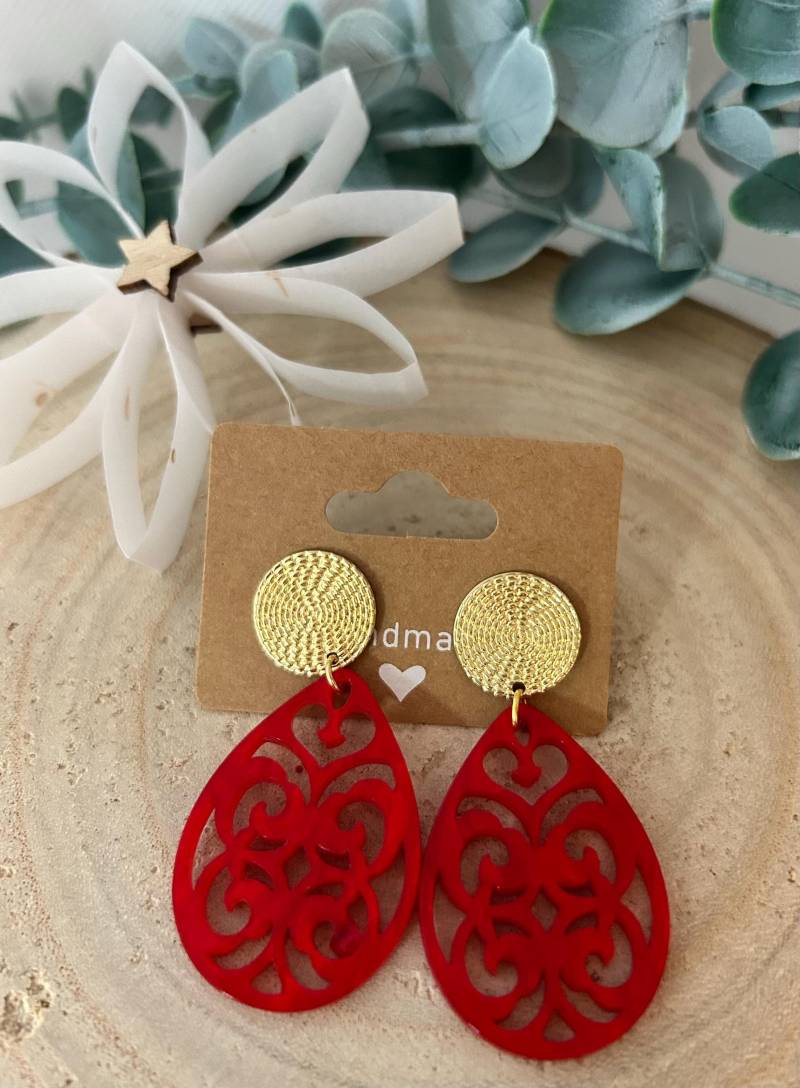 Ohrringe Gold, Resin, Barock, Rot, Statement, Frauen, Geschenke, Resinschmuck, Epoxidharz von LaLaSolDesigns