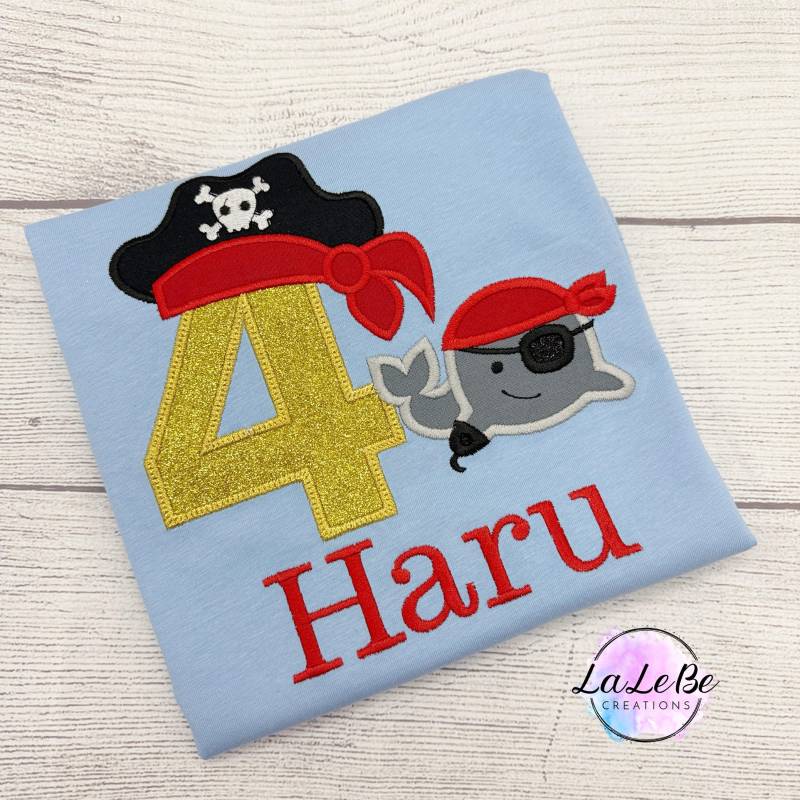 Pirate Geburtstagsshirt Fürjunge Mit Glitzer, Langarmshirt Personalisiert von LaLeBeCreations