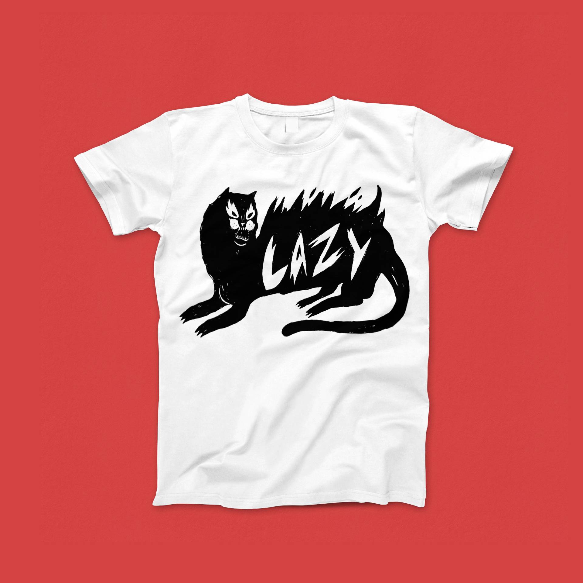 T-Shirt Druck Siebdruck Faule Katze Rock Punk Spaß Schwarzweiß Verschiedene Größe T-Shirt Druck Siebdruck Faule Katze Rock Punk Spaß Schwarzweiß Verschiedene Größe von LaLoisss
