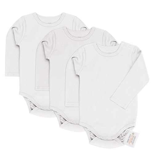 LaLoona Baby Body Langarm 3er Pack - Langarmbody Set aus Baumwolle, Bodies mit Knöpfen für Jungen und Mädchen, OEKO-TEX® Standard 100 geprüft - Weiß - 74-80 von LaLoona baby bedding