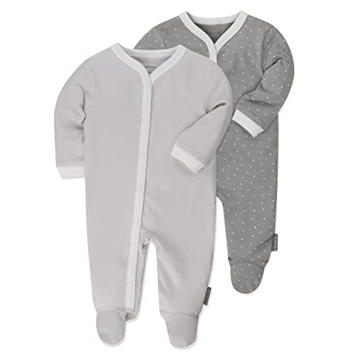 LaLoona Baby Schlafanzug Set - 2X Schlaf Strampler mit Füßen, 100% Baumwolle, schadstofffrei und Oeko-TEX® Standard 100 geprüft - Uni Punkte Grau - 62-68 von LaLoona baby bedding