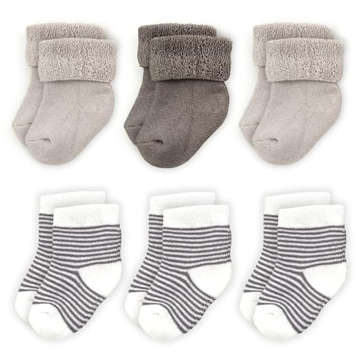 LaLoona Baby Socken Set (0-3 Monate) - 6 Paar warme Babysöckchen/Baumwoll Mix Kinder Strümpfe, schadstoffgeprüft nach OEKO-TEX® Standard 100 - Grau (Lang & Kurz, Baumwollmischung) von LaLoona baby bedding