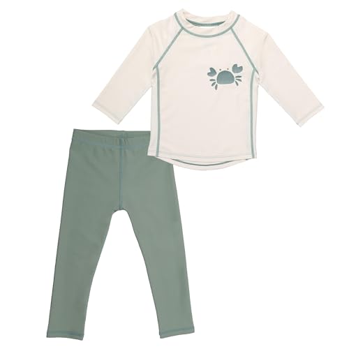 LaLoona Baby UV Schutz Badeset | Lange Badehose und Schwimmshirt mit UPF 80+ | UV Kleidung schnelltrocknend & Oeko-TEX Standard 100 geprüft - Off White Mint - 74/80 von LaLoona baby bedding