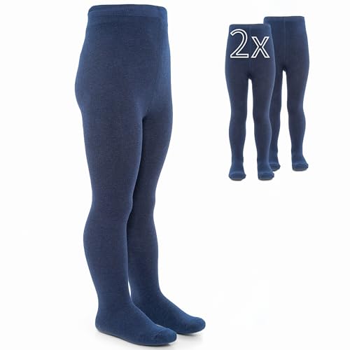 LaLoona 2er Pack Baby und Kinder Strumpfhose - Set 2x elastische Babystrumpfhosen mit breitem Bund und hohem Baumwolle Anteil - Marine Blau - 74-80 von LaLoona baby bedding