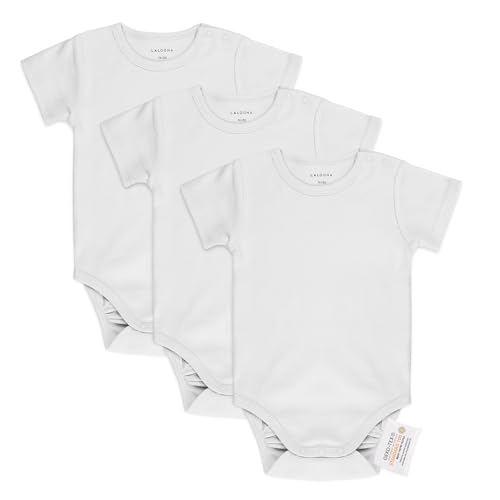 LaLoona Body Kurzarm 3er Pack - Set Baby Kurzarmbodys aus Baumwolle, OEKO-TEX® Standard 100 geprüft - Weiß - 86-92 von LaLoona baby bedding