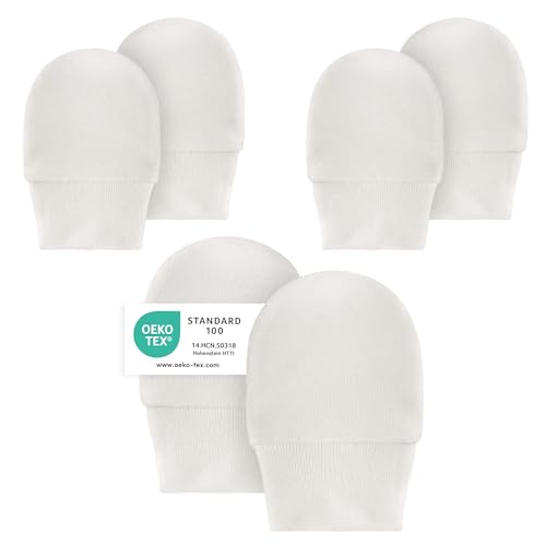 LaLoona Kratzfäustlinge/Kratzhandschuhe Set mit elastischem Bund - 3 Paar Baby Handschuhe gegen Kratzen, 100% Baumwolle, OEKO-TEX® Standard 100 geprüft - Weiß von LaLoona baby bedding