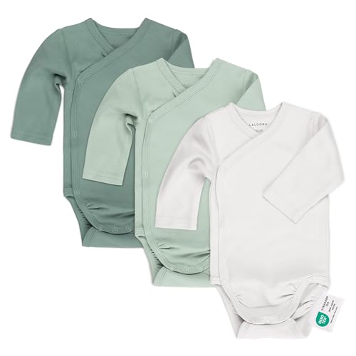 LaLoona Wickelbody Langarm 3er Pack - Baby Body Set aus Baumwolle, Langarmbody mit Knöpfen, ÖkoTex Standard 100 geprüft - 50-56 - Grün von LaLoona baby bedding
