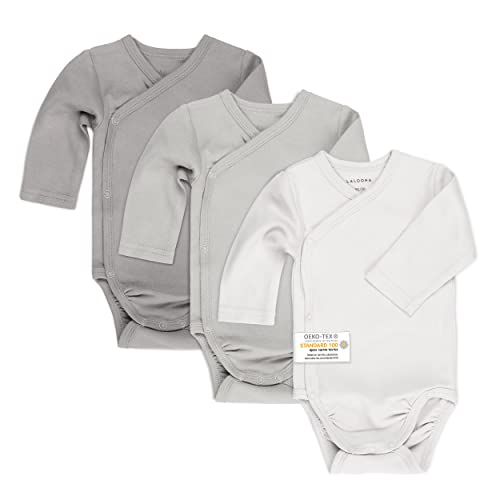 LaLoona Wickelbody Langarm 3er Pack - Baby Body Set aus Baumwolle, Langarmbody mit Knöpfen, OEKO-TEX® Standard 100 geprüft - 50-56 - Natur von LaLoona baby bedding