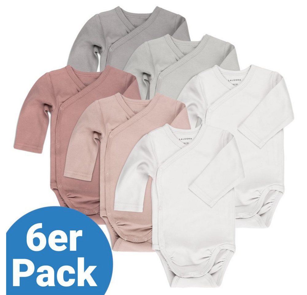 LaLoona Body Beere Grau - Gr. 50/56 (6er-Pack) Baby Wickelbody Langarm 6er Pack Langarmbody Bodies mit Knöpfen von LaLoona