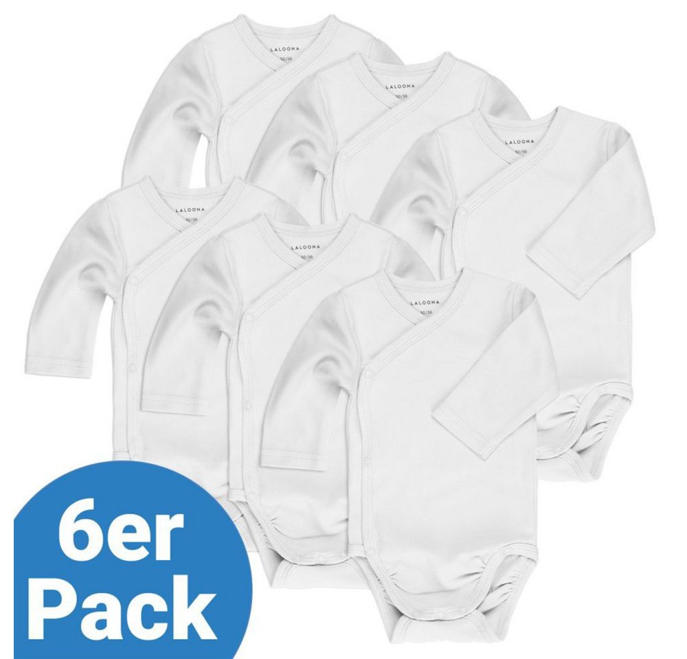 LaLoona Body Weiß - Gr. 50/56 (6er-Pack) Baby Wickelbody Langarm 6er Pack Langarmbody Bodies mit Knöpfen von LaLoona