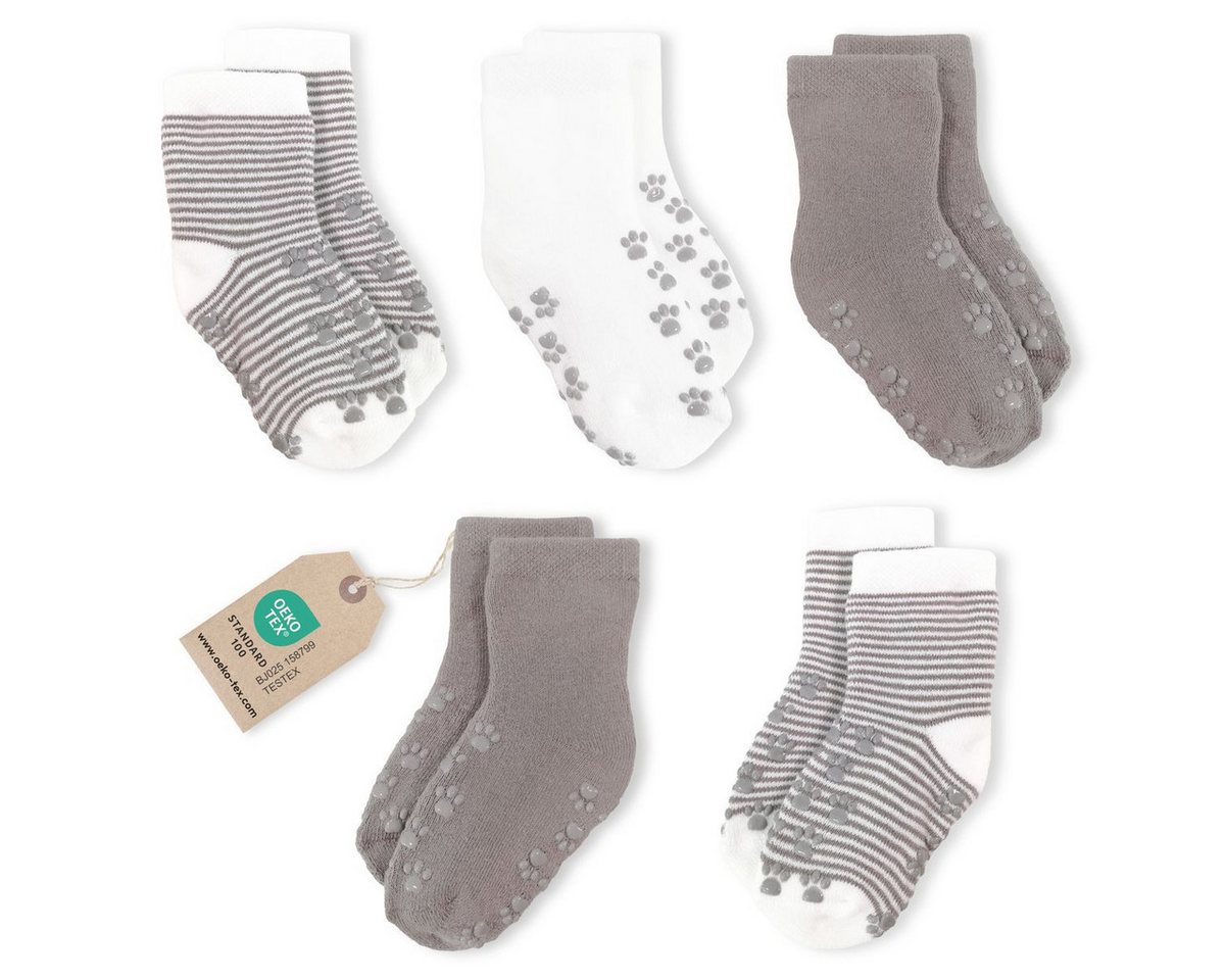 LaLoona Kurzsocken Natur Baby Socken Krabbelsocken Anti Rutsch 5 Paar ABS Babysocken rutschfest von LaLoona