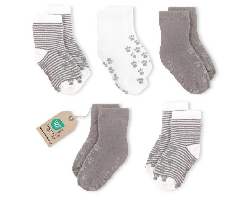 LaLoona Kurzsocken Natur Baby Socken Krabbelsocken Anti Rutsch 5 Paar ABS Babysocken rutschfest von LaLoona