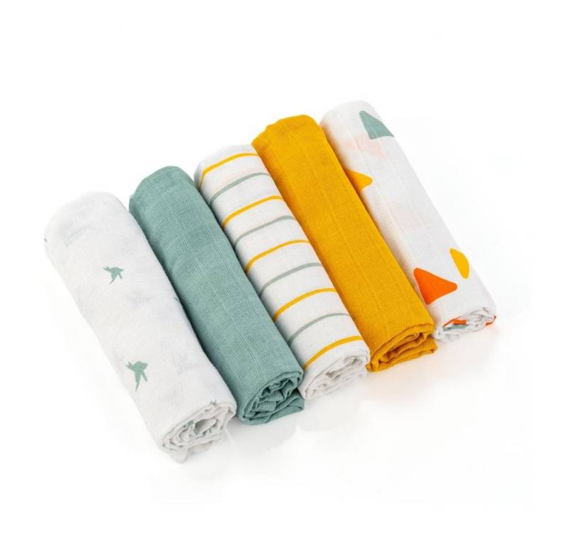 LaLoona Stoffwindeln Gelb Grün, Mullwindeln 5er Pack 70x70 cm Baby Mulltücher Spucktücher - Baumwolle von LaLoona