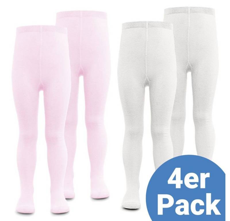 LaLoona Strumpfhose Rosa Weiß (Set 4er-Pack) Baby und Kinder Strumpfhose 4x Babystrumpfhosen Gr. 86/92 von LaLoona