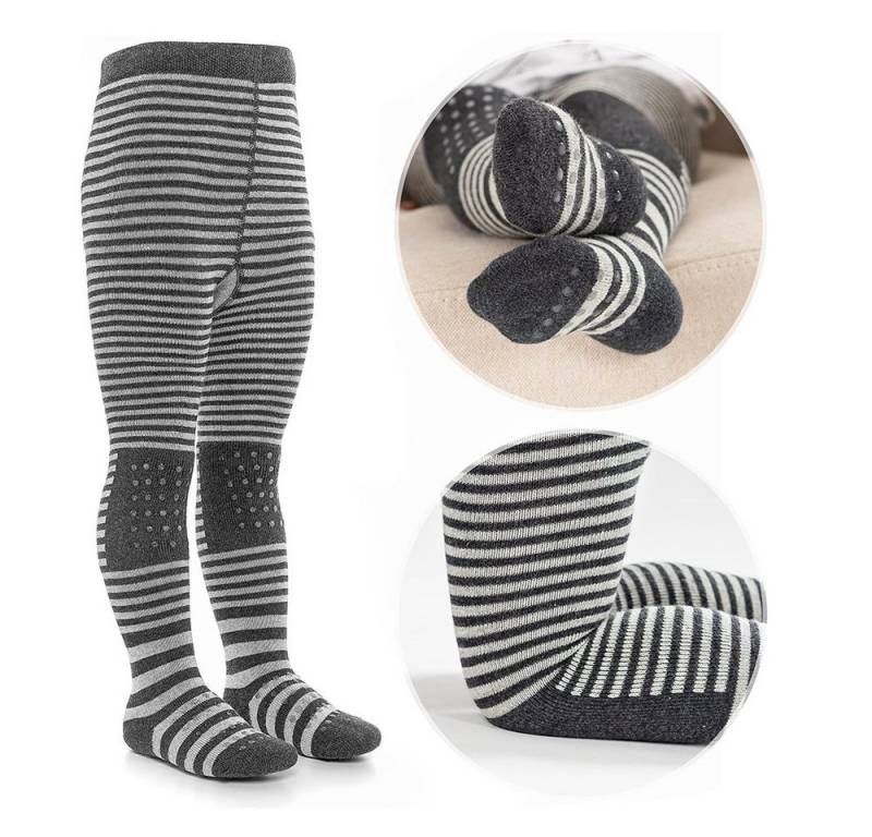 LaLoona Strumpfhose Streifen Grau Baby Krabbelstrumpfhose mit ABS Sohle elastische Kinder Strumpfhose von LaLoona
