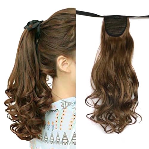 Hellbraunes Modisches Damen Bindungs Hochsteck Synthetisches Band Pferdeschwanz Extension Haar Umwicklung Lang Lockig Wellig Weich Seidig Pferdeschwanz Verlängerung (50cm/90g) von LaLuLoLi