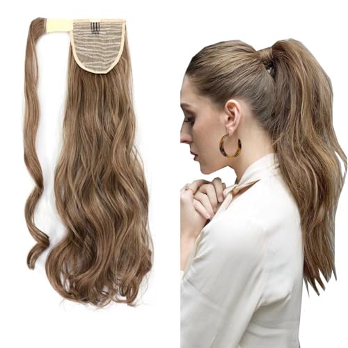 LaLuLoLi 18"/45cm Ponytail-Haarextension Einzelstück Haarteil Hitzebeständige Synthetik-Bindungsclip-in-Lockenwellen-Haarextensions Pferdeschwänze für Mädchen (100g, 10/86 - Braun/Blond) von LaLuLoLi
