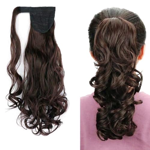 LaLuLoLi 18" 100g Lockig Wellige Wickel-Ponytail-Extension für Frauen Magie-Paste-Strähnen Clip-in-Synthetik-Ponytail-Haarteil für Damen (4A/33 - Dunkelbraun/Kastanienbraun) von LaLuLoLi