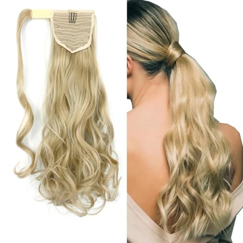 LaLuLoLi 18" Lockiger Wellen Wrap-Around Pferdeschwanz Synthetikfaser 100g 22# Hellblond Modischer Pferdeschwanz für Damen von LaLuLoLi