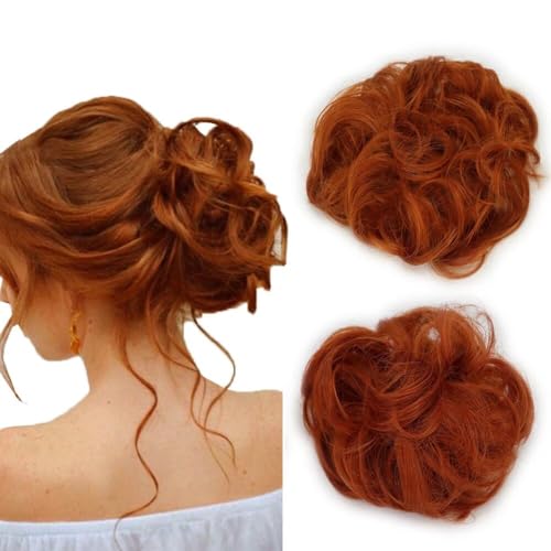 LaLuLoLi 2 Stück/Paket Kupfer Rot Einfache Haar Bun Verlängerungen Wellige Locken Chaotische Buns Synthetische Chignon Haarstück Haarstücke Updos für Frauen Mädchen - #119B Orange Rote Farbe von LaLuLoLi