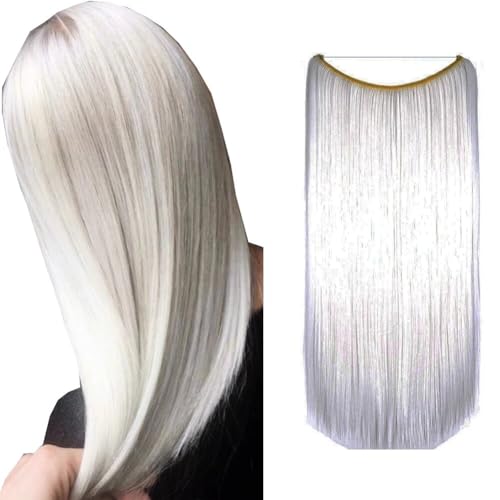 LaLuLoLi 22" 80g Schneeweiße Haarverlängerungen mit geheimem Faden Lange glatte Haarverlängerung mit versteckter Schnur Synthetische Haarteile Für schöne Frauen (Extrem Weiß) von LaLuLoLi