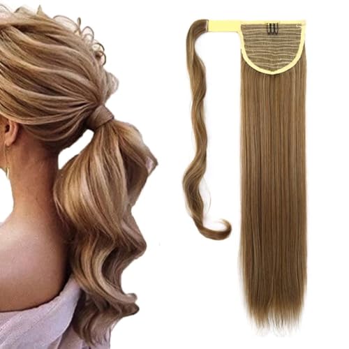 LaLuLoLi 24" Gerader Wickel-Pferdeschwanz Synthetische Haarverlängerung #10/613 Braun und Platinblond Gemischt Synthetisches Haarteil 100g für Frauen Mädchen von LaLuLoLi