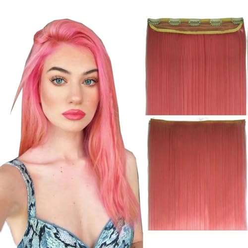 LaLuLoLi 24" Glatte Synthetische Clip-in-Haarteile 100g Einteilig Lang Glatt Frauen Clip-on Synthetische Haarverlängerungen für Damen Mehrere Stile (2311#-Rosa, 5 Clips) von LaLuLoLi