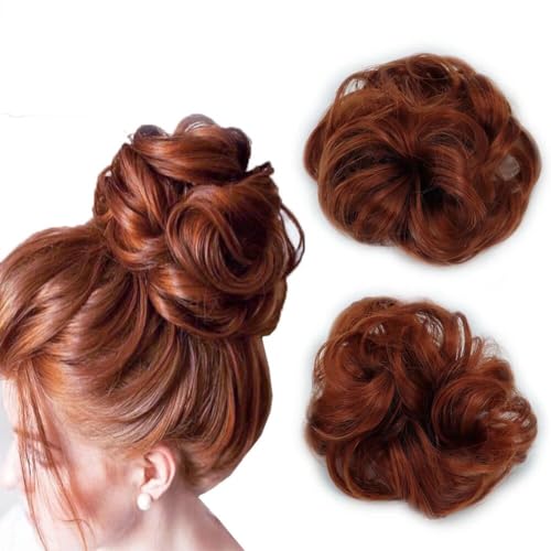 LaLuLoLi 2pcs Kupfer Rot Chaotisch Haar Bun Erweiterungen Mode Orange Rote Farbe Synthetisches Haar Scrunchie Scrunchy Updo Chignons Haarstück für Frauen Mädchen Lady Party Cosplay (#350) von LaLuLoLi