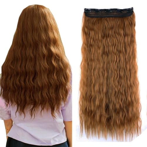 LaLuLoLi #30J Kastanienbraun 5 Clip-in-Haarteile 24" 110g Lange Corn Wave Hitzebeständige Synthetikfaser-Haarverlängerungen Clip-in-Synthetikhaarverlängerungen für Afroamerikanische Frauen von LaLuLoLi