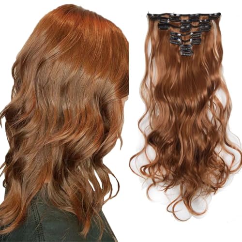 LaLuLoLi 50 cm/100 g gewellte synthetische Clip-in-Extensionen, 7 Einzelteile in rötlichem Braun (#30), 16 Klammern für variable Stylingmöglichkeiten bei Damen von LaLuLoLi