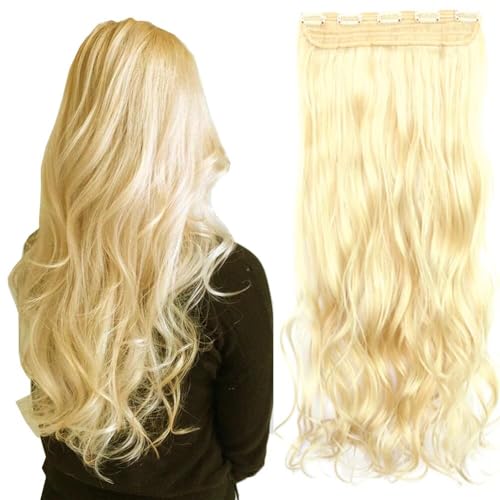 LaLuLoLi #613 Gebleichtes Blond Damen Clip-in-Haarstück Hitzebeständige Fasersynthetik 24" 120g Dicke lange lockige Haarverlängerungen 5 Clips für Damen von LaLuLoLi