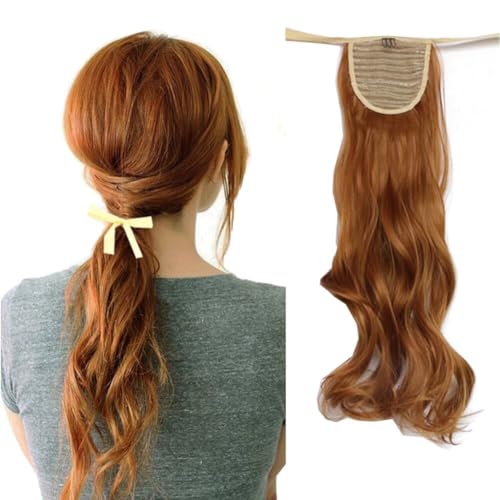 LaLuLoLi 90g Langer Hochsteck Haarextension Haarteil Synthetischer Lockiger Pferdeschwanz Wellige Haarextension für Mädchen Damen Frauen (50cm, #27S Erdbeerblond, 90g) von LaLuLoLi
