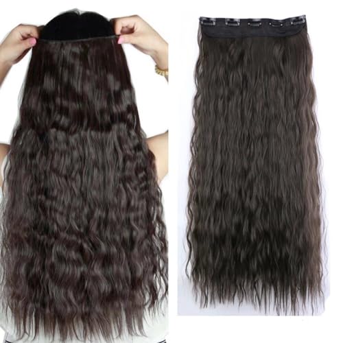 LaLuLoLi Braune Synthetische Haarverlängerung 24" 110g Dickes Ganzkopf-Einzelstück-Haarteil Schnelle Installation Corn-Wave Wellige Lockige Clip-in-Haarverlängerung für Frauen Mädchen (#6B) von LaLuLoLi