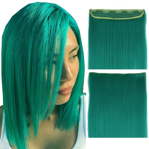LaLuLoLi Clip-in-Glätte Haarverlängerungen Grün Lange Seidig Glatte Synthetikhaare 24 Zoll 100g Ein Stück Clip-on-Synthetikhaarteile Perücke für Frauen Mädchen (60cm #5126 5 Clips) von LaLuLoLi