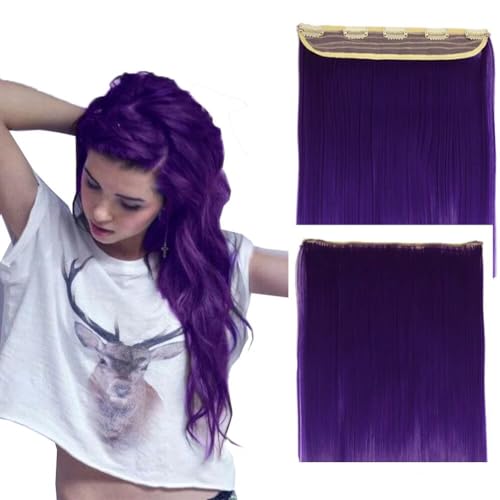 LaLuLoLi Clip-in-Haarteile 100g 24" Glatt Dicke Synthetikfaser-Haarteil #2410 Dunkelviolett Haar-Clip-in-Extensions 5 Clips im Haarteil für schöne Mädchen Frauen Party von LaLuLoLi