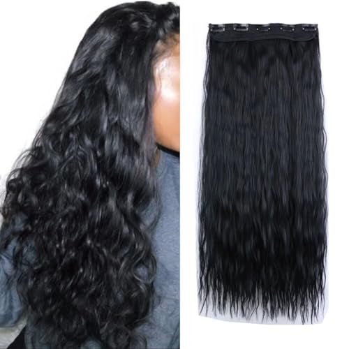 LaLuLoLi Clip-in-Haarteile Synthetische Haarverlängerung mit Clips 110G Einzelstück Haarteile Deep-Wave/Core-Wave Haarstücke 24 Zoll #1 Schwarze Farbe Perückenverlängerung mit 5 Clips für Frauen LaLuLoLi Clip-in-Haarteile Synthetische Haarverlängerung mit Clips 110G Einzelstück Haarteile Deep-Wave/Core-Wave Haarstücke 24 Zoll #1 Schwarze Farbe Perückenverlängerung mit 5 Clips für Frauen von LaLuLoLi