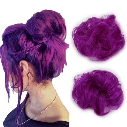 LaLuLoLi Frauen Dicke Haar Bun 2PCS Lila Curly Wellig Updo Haar Buns Verlängerungen synthetische Hitzebeständige natürliche Faser Chaotische Haarstücke für Frauen (#51P Lila Farbe) von LaLuLoLi