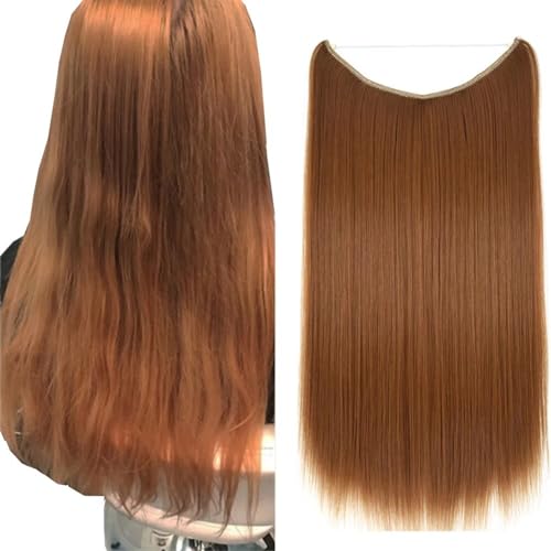 LaLuLoLi Haarverlängerungen mit Versteckter Schnur Glatte Unsichtbare Draht Haarteile Honigblond Transparente Angelschnur Haarverlängerungen Synthetikhaar für Damen 80g/55cm #27A von LaLuLoLi