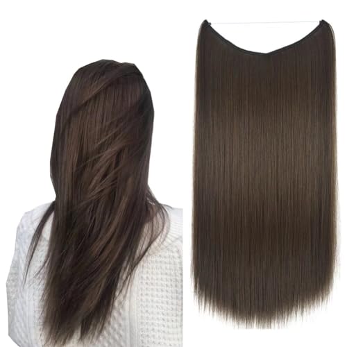 LaLuLoLi Haarverlängerungen mit versteckter unsichtbarer Schnur Einzelnes Haarteil mit geheimer Drahttechnik und Angelschnur #8 Schwarzbraun 22" 80g Natürliches Haar für Frauen Mädchen von LaLuLoLi