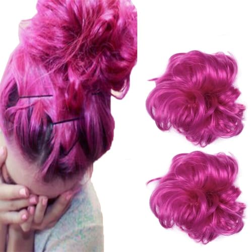 LaLuLoLi Hot Pink Farbe Chaotische Haar Bun Chignons Synthetische Haarverlängerungen Wellig Updo Scrunchy Haarstücke Haarstück Erweiterung für Schönheit Frauen Mädchen Damen Party Cosplay 2pcs #8D von LaLuLoLi