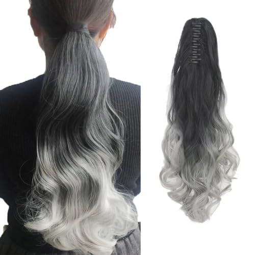 LaLuLoLi Kralle Pferdeschwanz Kunsthaar-Extensions Clip-On Haarteil 24" 130g Ombré-Farbe Natur-Schwarz zu Silber Lockig Wellig Pferdeschwanz mit Kinnband für Mädchen Damen Party LaLuLoLi Kralle Pferdeschwanz Kunsthaar-Extensions Clip-On Haarteil 24" 130g Ombré-Farbe Natur-Schwarz zu Silber Lockig Wellig Pferdeschwanz mit Kinnband für Mädchen Damen Party von LaLuLoLi